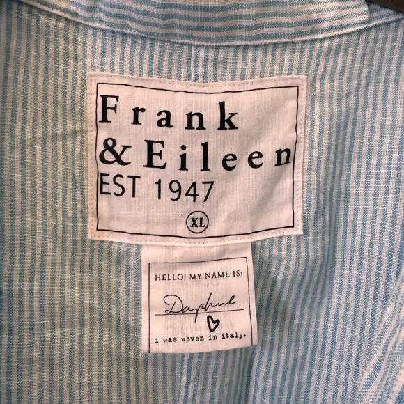 Frank & Eileen Daphne Sleeveless Popover Dress Blue White Stripe Linen Size XL - Picture 12 of 12